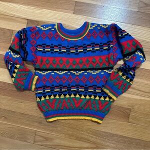 Vintage Kids size 5 Primary Color Chunky Knit Sweater Color Block by Baby Togs